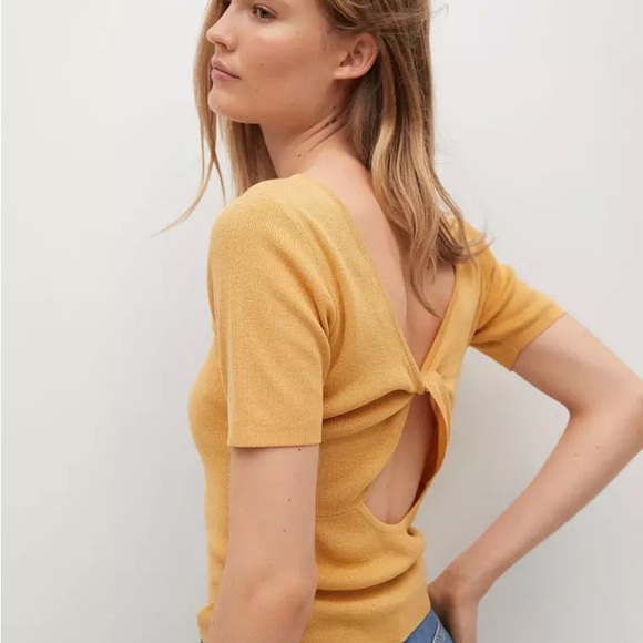 Mango Mustard Open-Back Short Sleeve Sweater - Picture 1 of 7